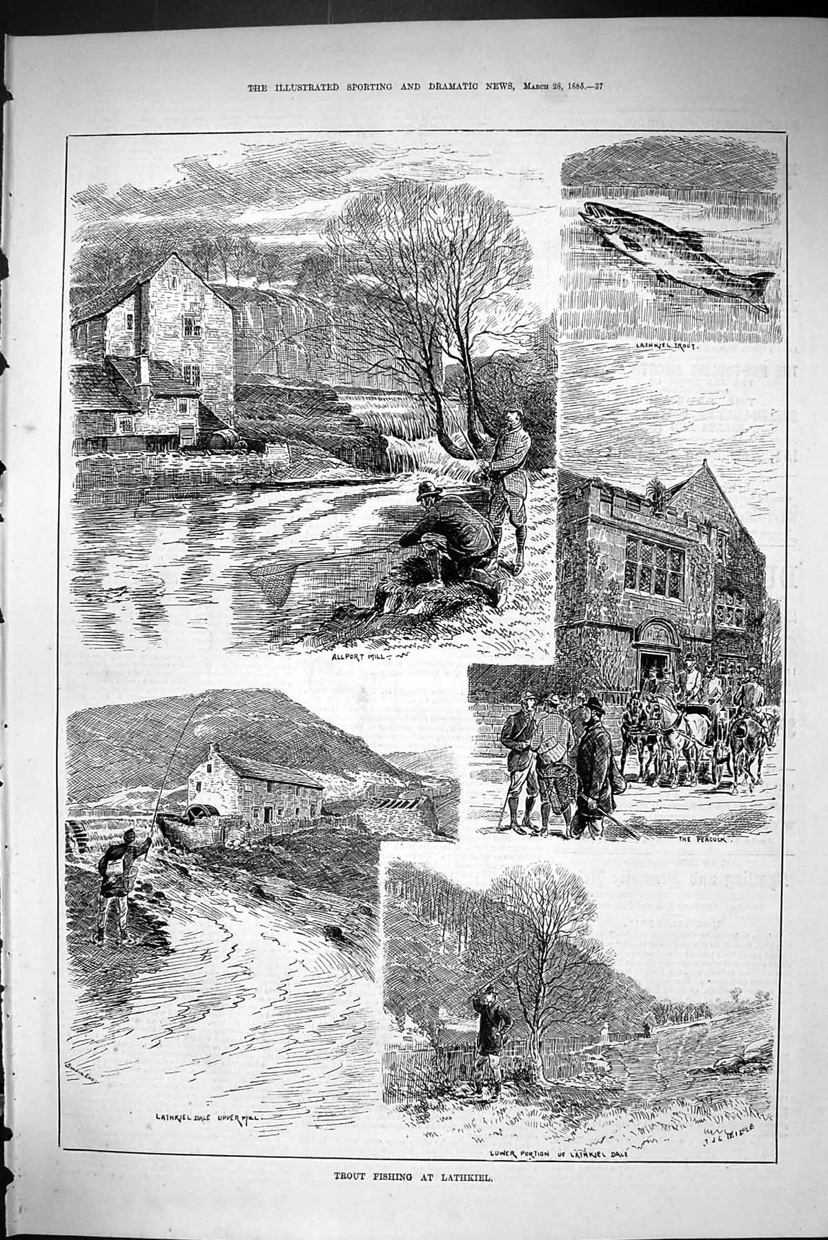 Old Sporting Dramatic News 1885 Trout Fishing Lathkiel Allport Mill P Victorian