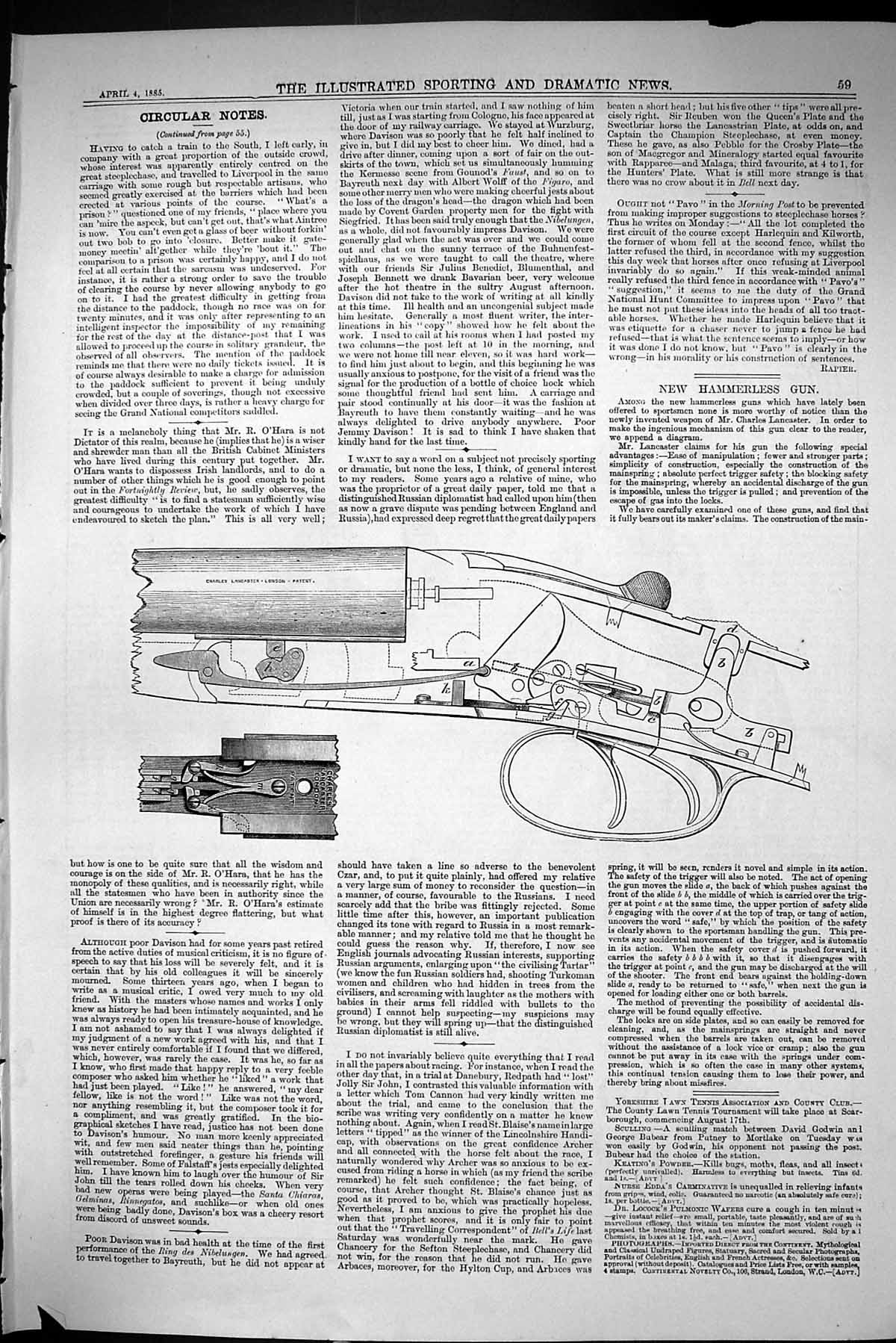 Antique Old Print Sporting Dramatic News 1885 Hammerless Gun Sport Diagram 19th