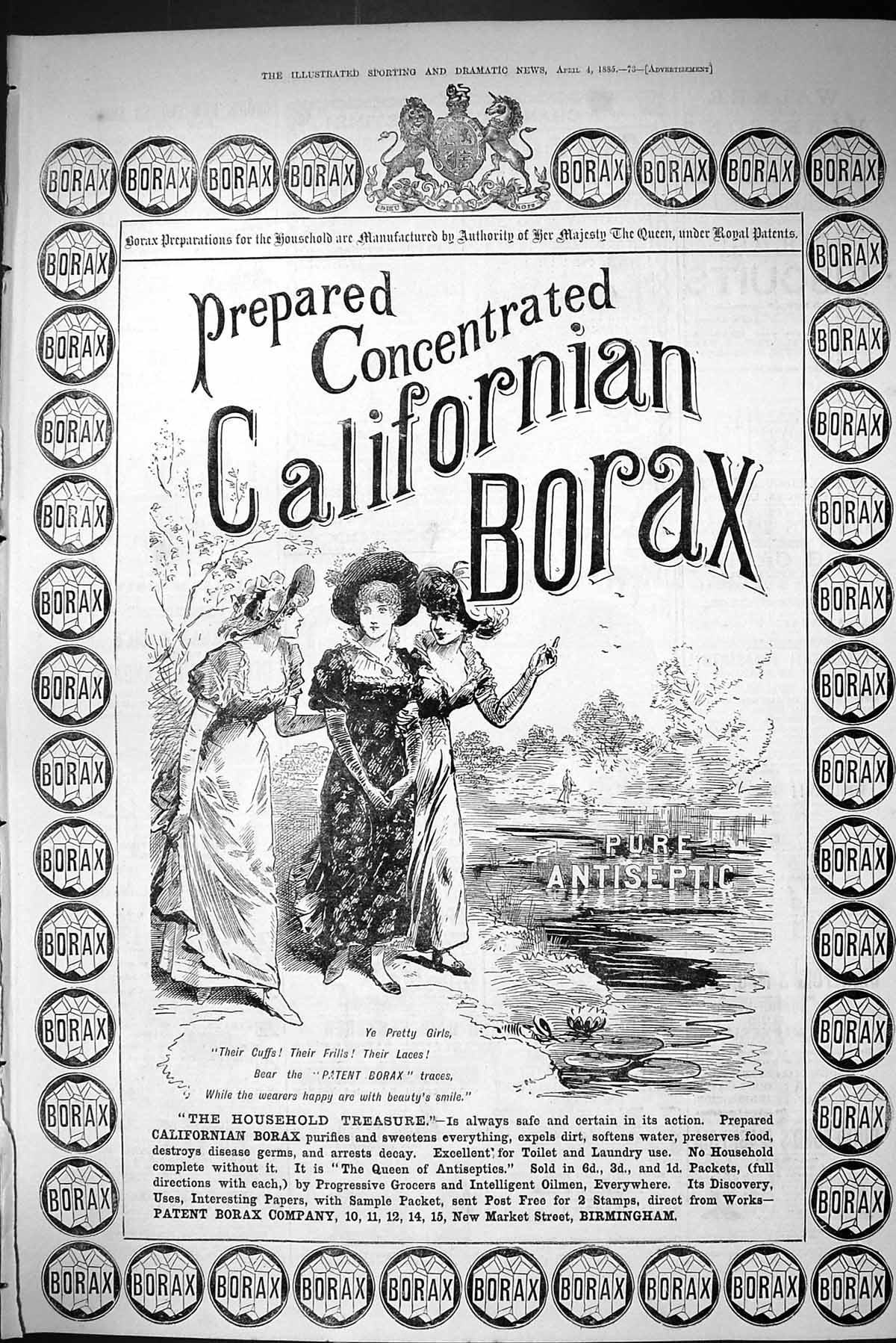 Antique Old Print Sporting Dramatic News 1885 Californian Borax Antiseptic 19th