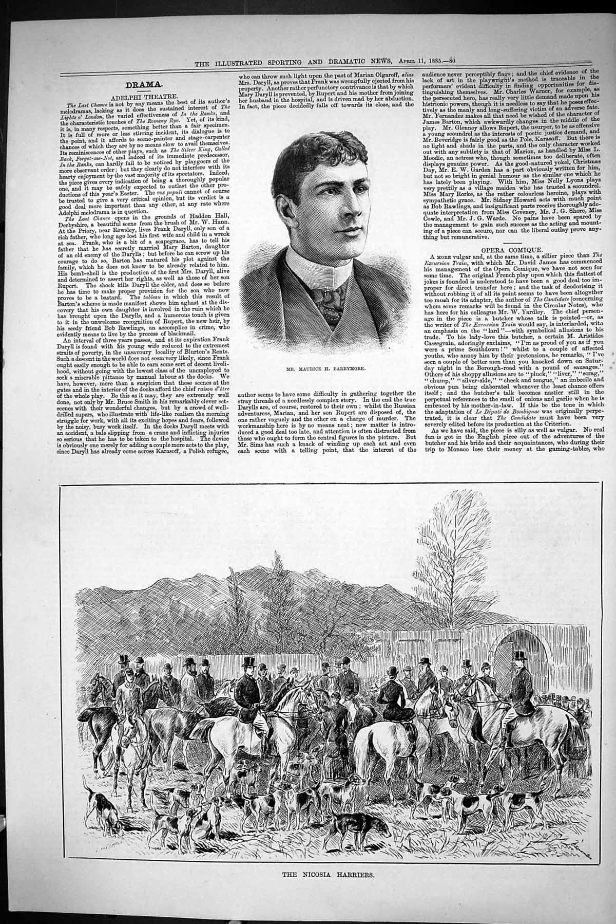 Old Sporting Dramatic News 1885 Maurice Barrymore Nicosia Harriers Hu Victorian