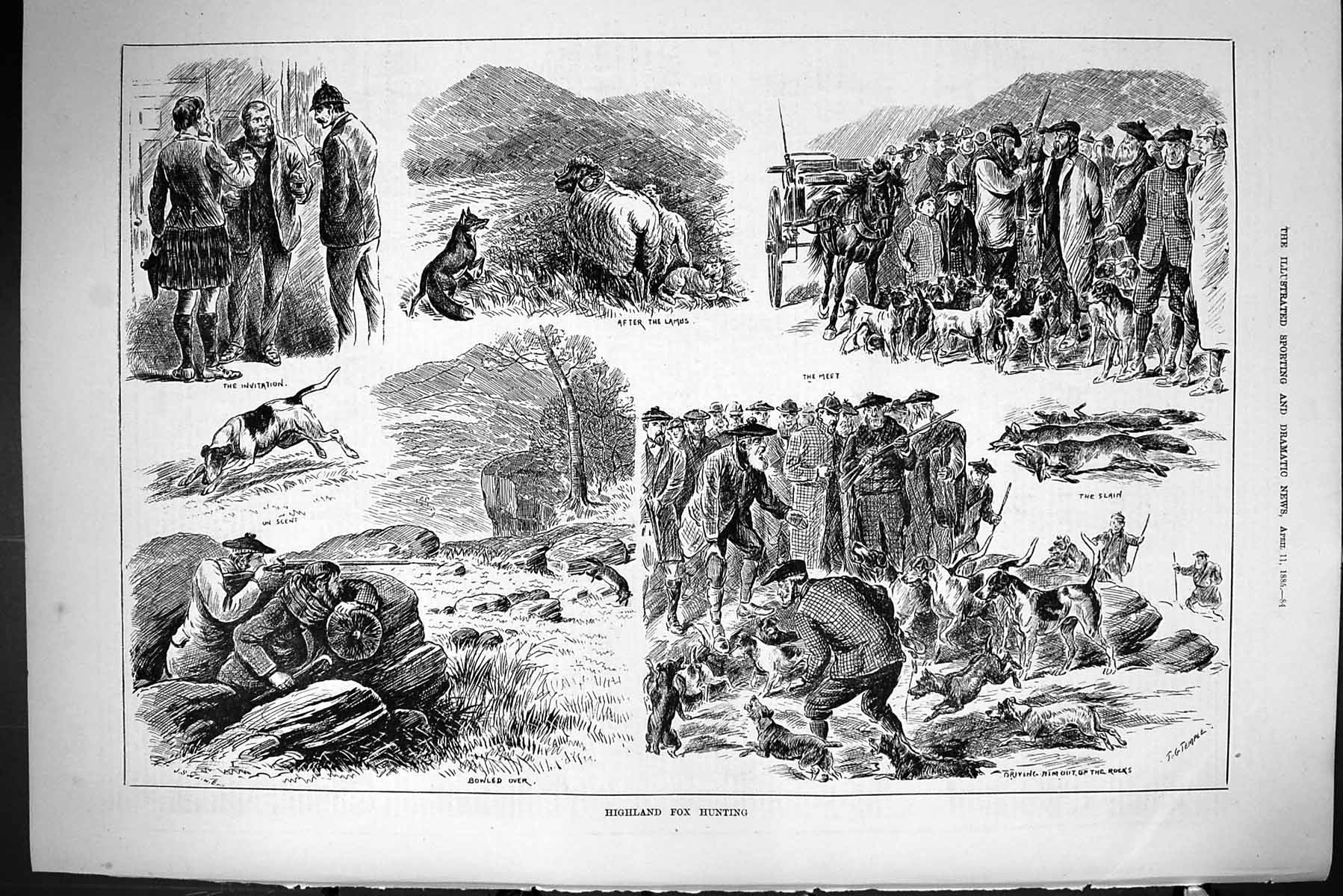 Old Sporting Dramatic News 1885 Highland Scotland Fox Hunting Sheep L Victorian