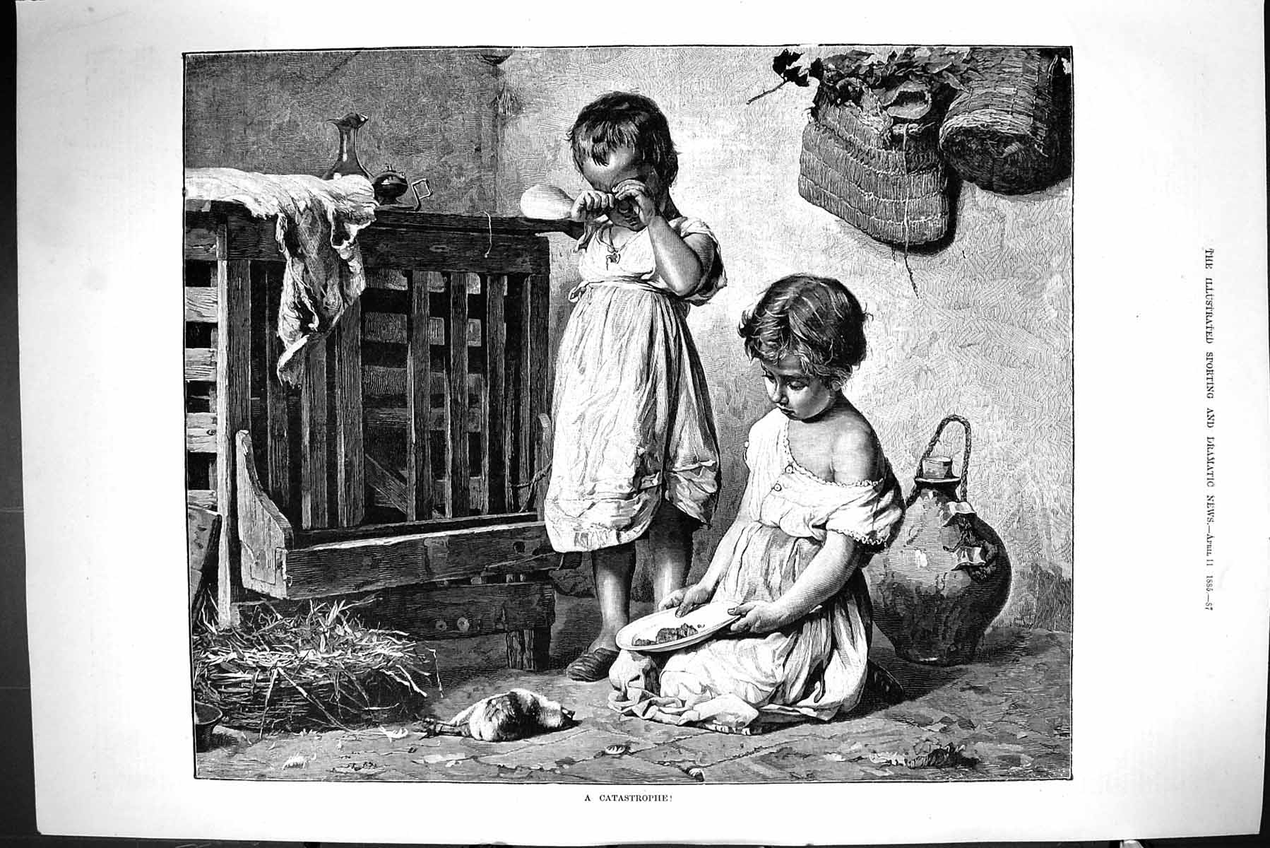 Old Sporting Dramatic News 1885 Catastrophe Children Food Dead Chicke Victorian