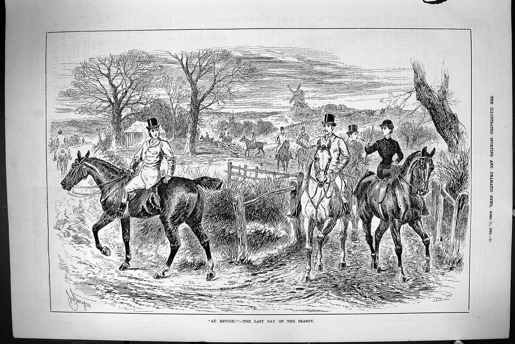 Old Sporting Dramatic News 1885 Last Day Hunting Season Horses Huntsm Victorian