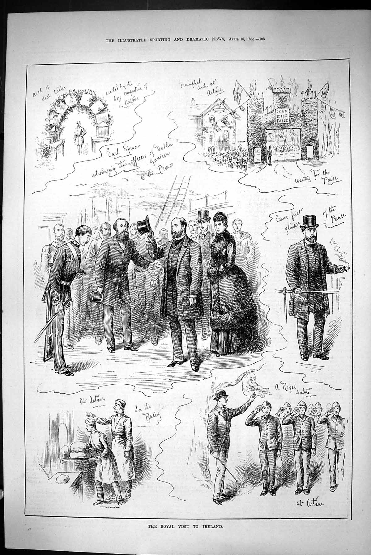 Old Sporting Dramatic News 1885 Royal Visit Ireland Earl Spencer Prin Victorian