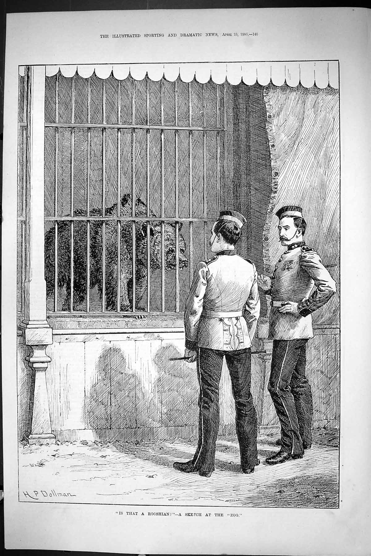 Old Sporting Dramatic News 1885 Sketch Zoo Rooshian Brown Bear Dollma Victorian