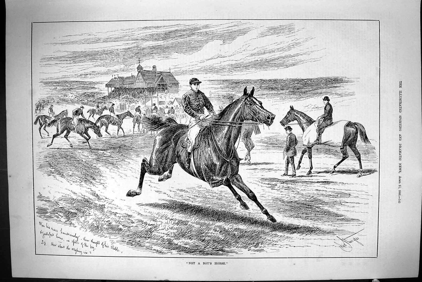 Old Print Sporting Dramatic News 1885 Horse Racing Jockeys Sport Sturgess 19th