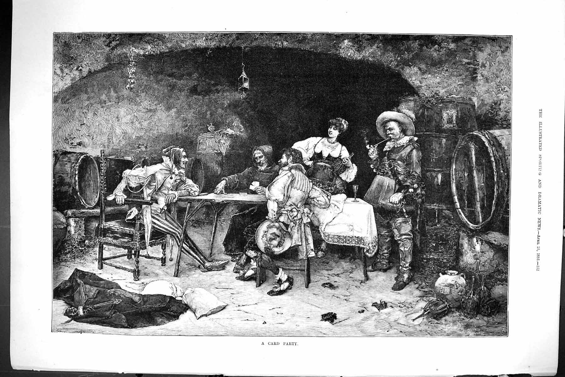 Old Sporting Dramatic News 1885 Fine Art Card Party Men Fancy Dress C Victorian