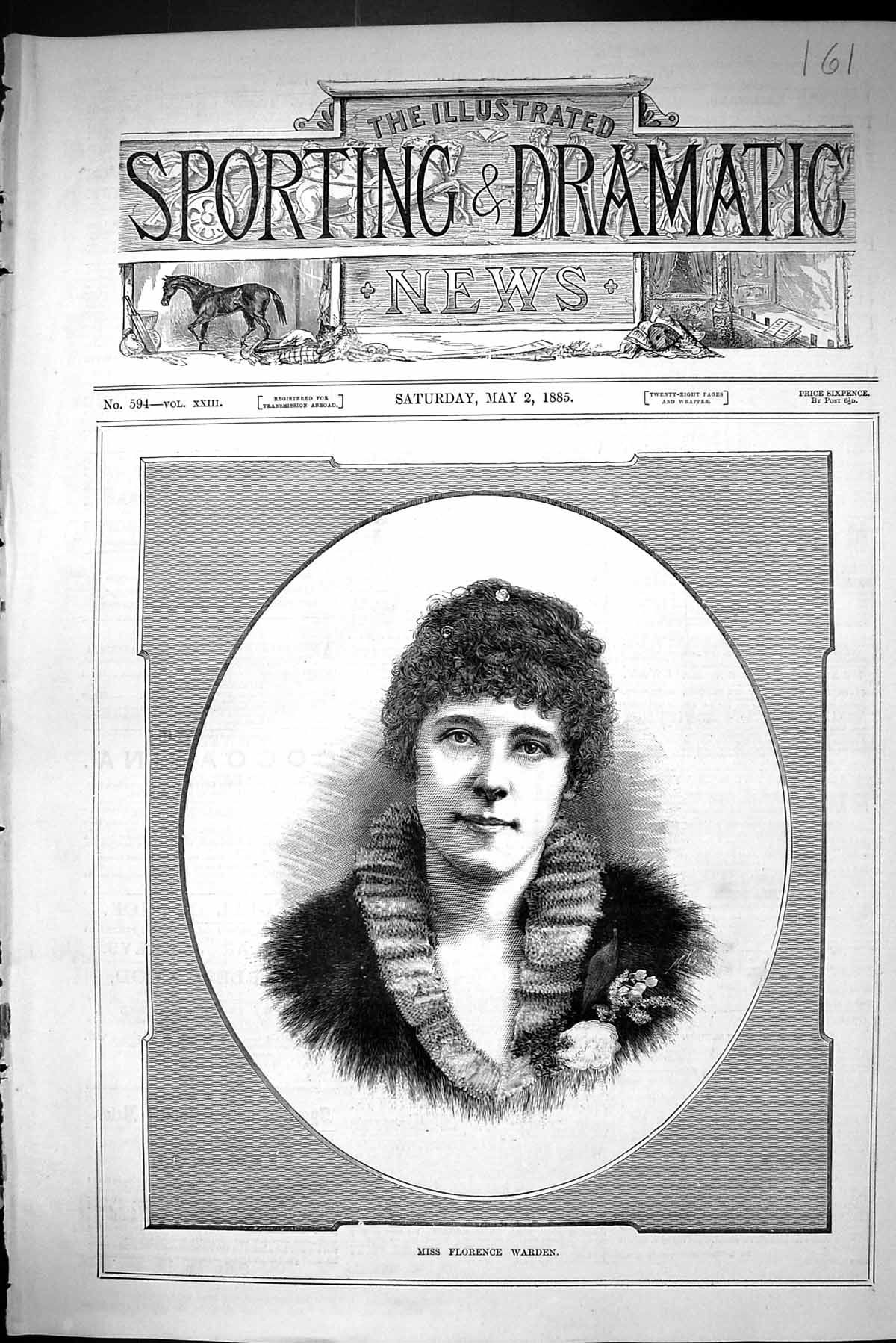 Old Print Sporting Dramatic News 1885 Portrait Miss Florence Warden Lady 19th