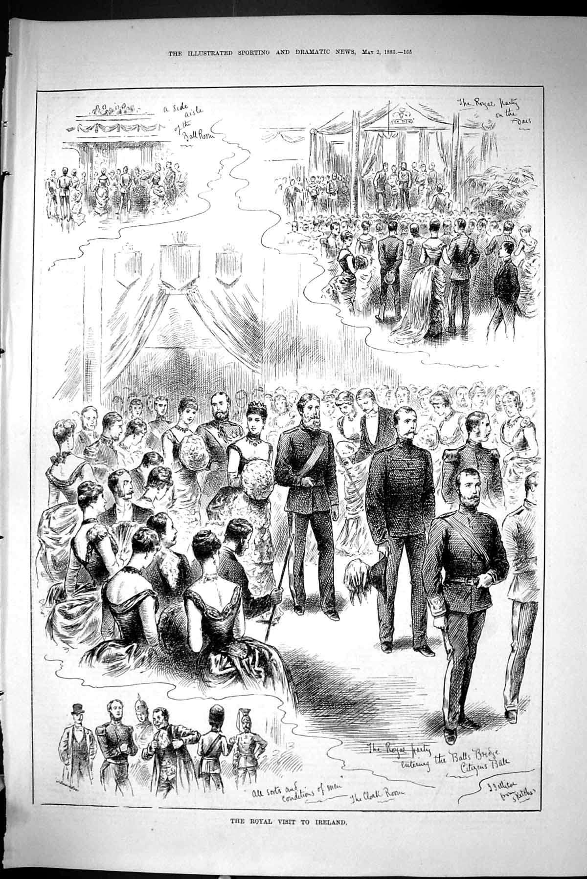 Old Sporting Dramatic News 1885 Royal Visit Ireland Citizens Ball Clo Victorian