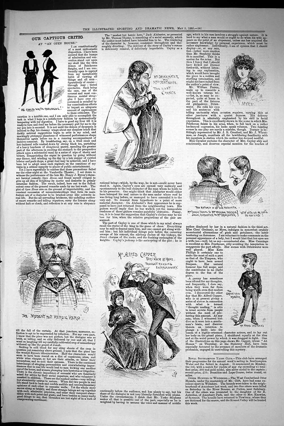 Old Sporting Dramatic News 1885 Captious Critic Capper Drinkwater Ste Victorian