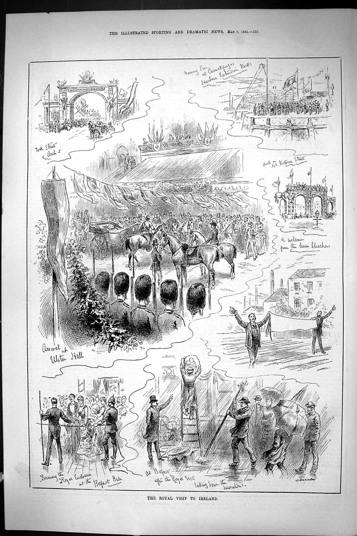 Old Sporting Dramatic News 1885 Royal Visit Ireland Ulster Hall Belfa Victorian