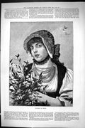 Old Sporting Dramatic News 1885 Beautiful Girl Flowers Spring Fine Ar Victorian