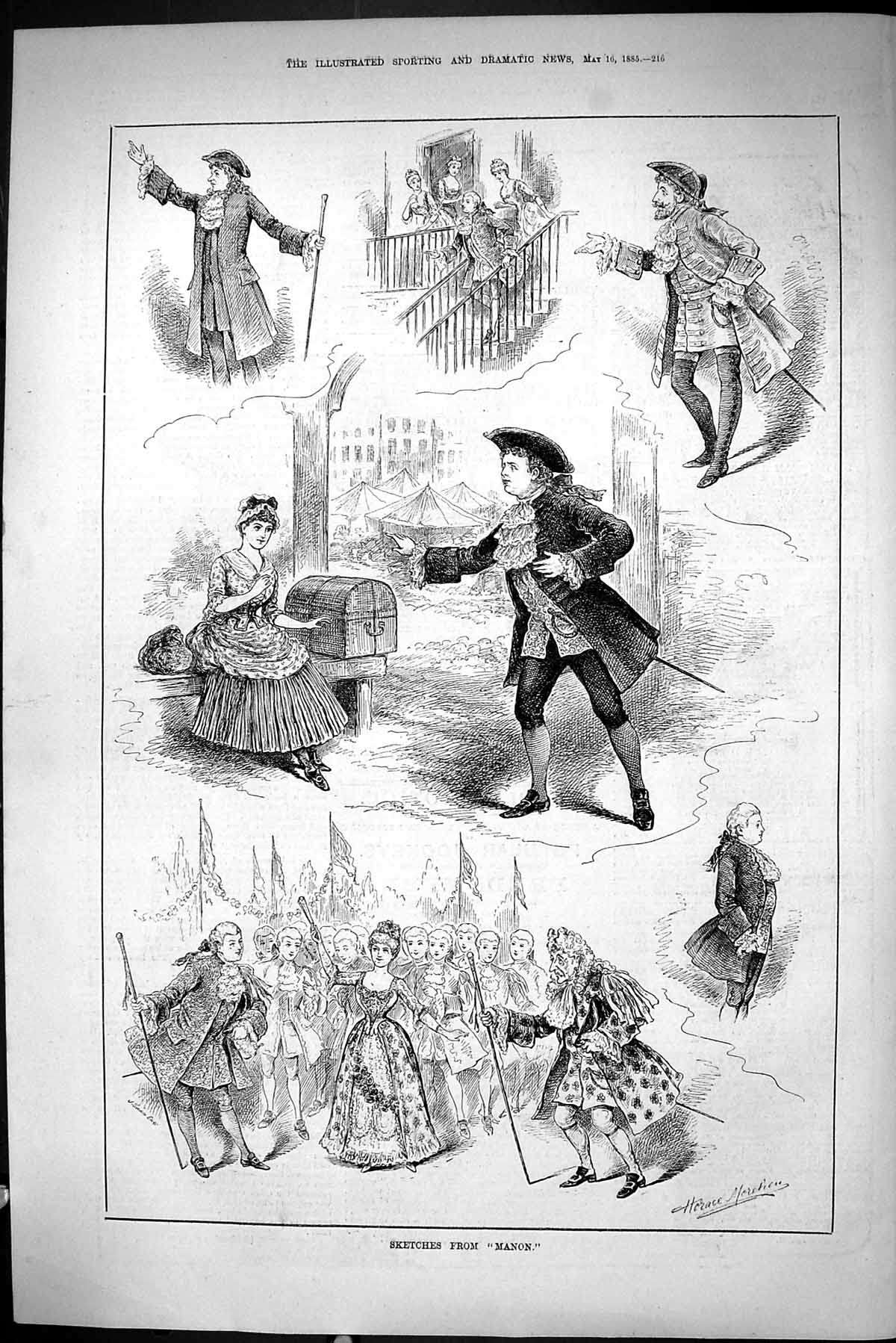 Old Sporting Dramatic News 1885 Sketches Manon Opera Theatre Actors M Victorian