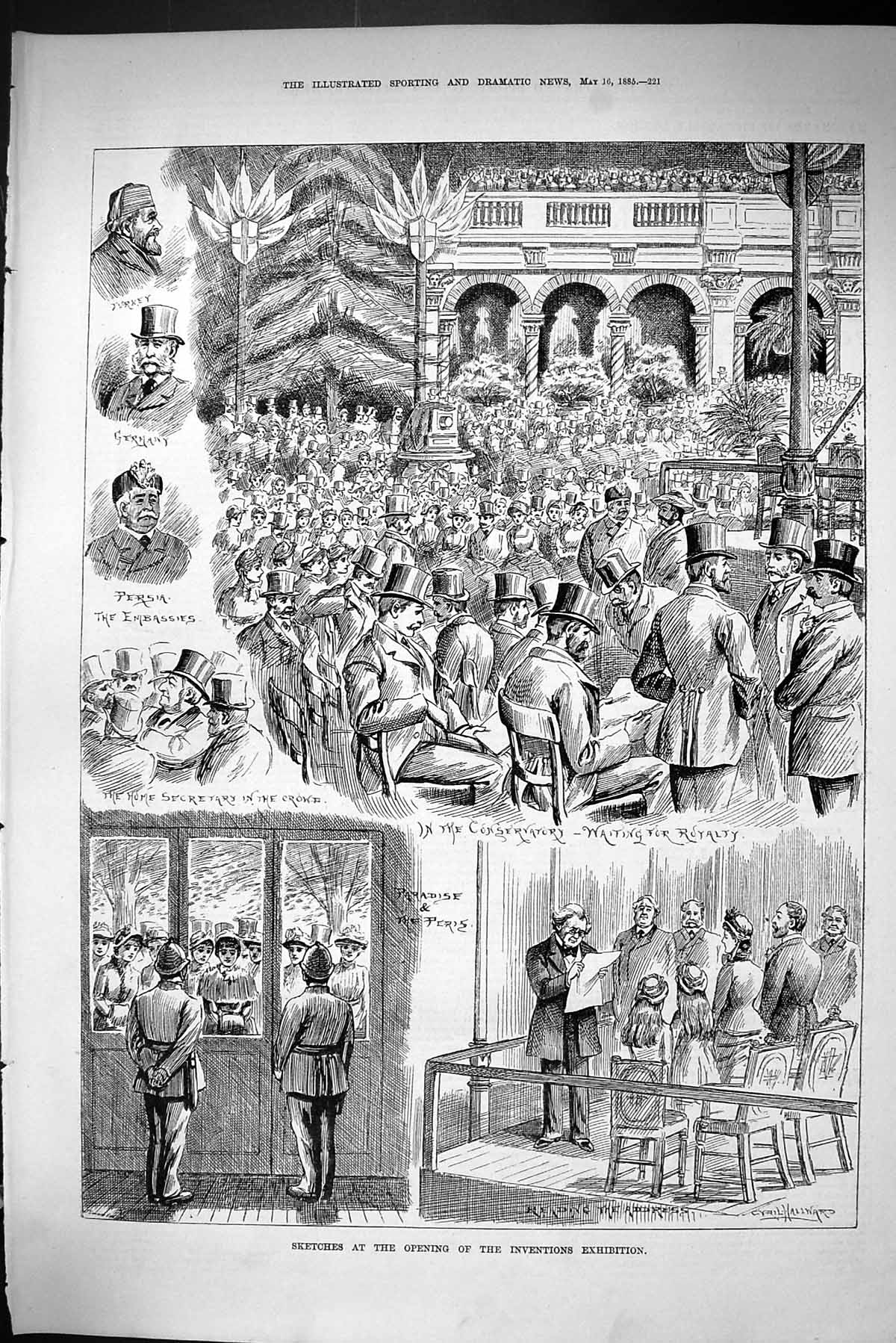 Old Sporting Dramatic News 1885 Opening Inventions Exhibition Turkey Victorian
