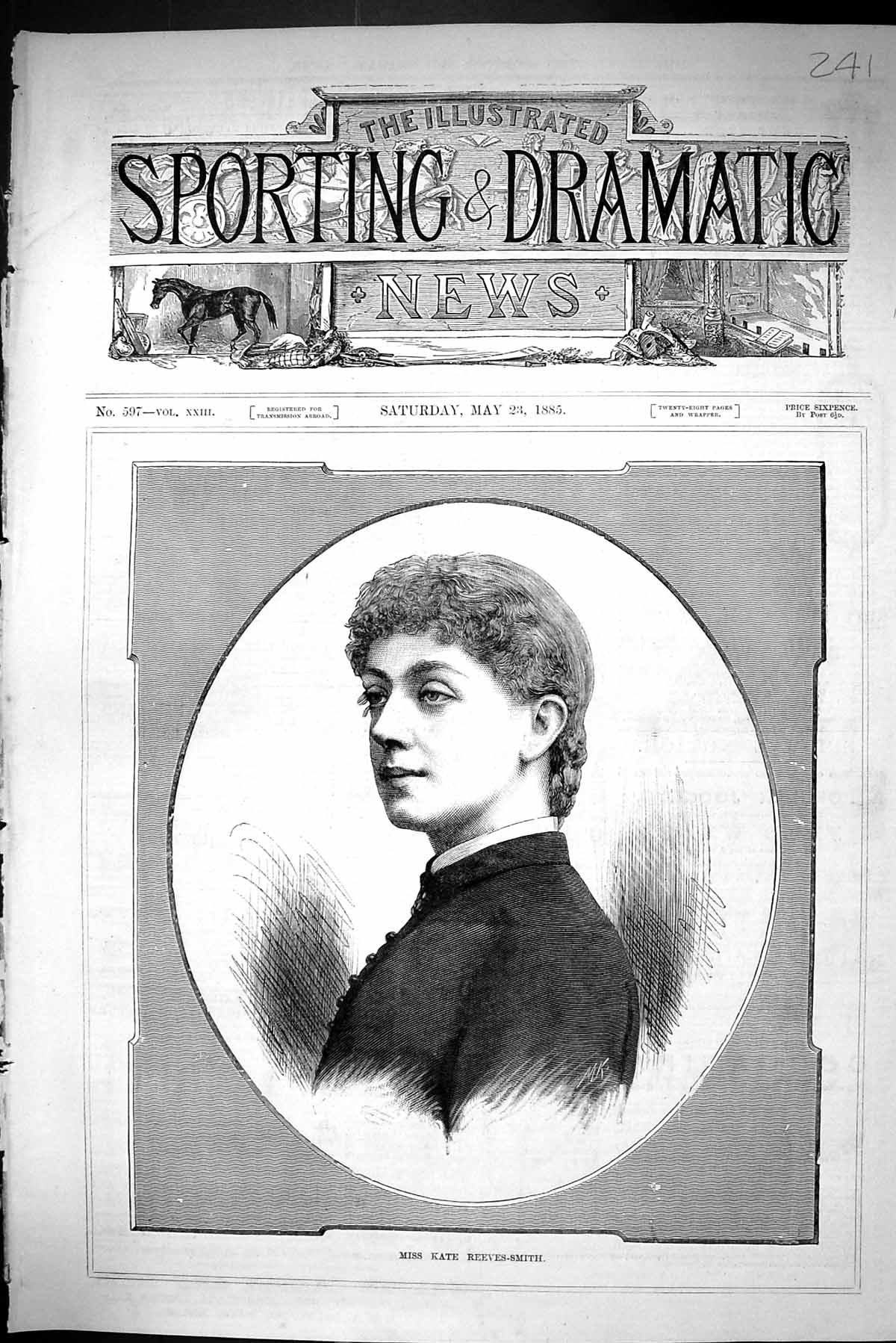 Antique Print Sporting Dramatic News 1885 Miss Kate Reeves-Smith Lady Woman