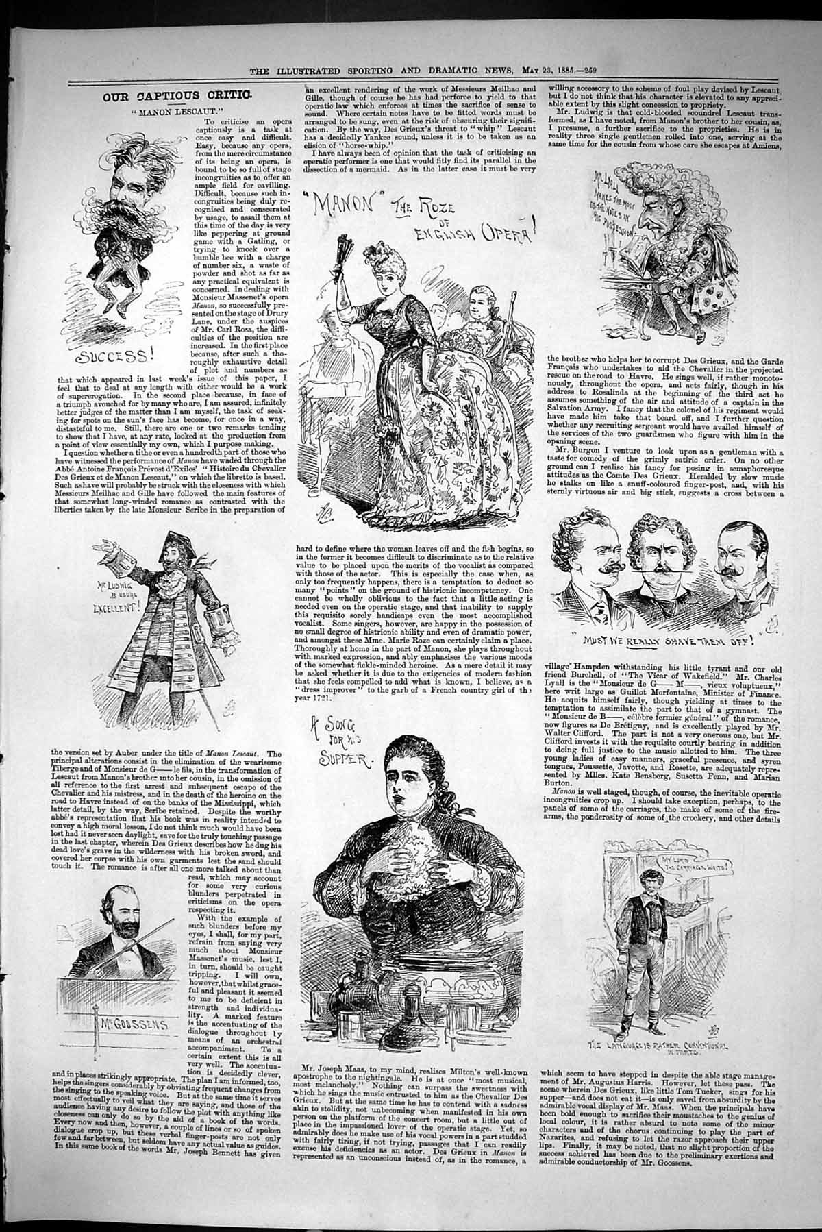 Old Sporting Dramatic News 1885 Captious Critic Manon Lescaut Manon O Victorian