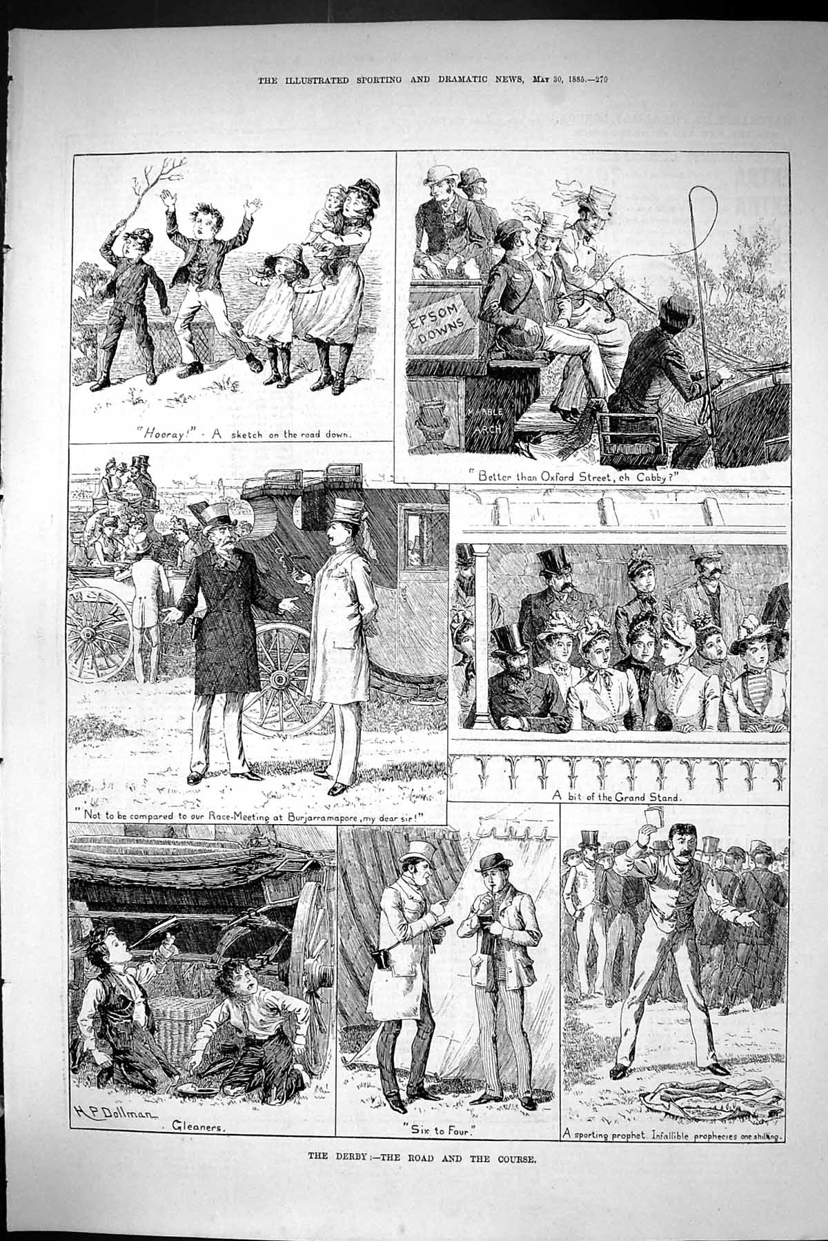 Old Sporting Dramatic News 1885 Derby Horse Racing Spectators Betting Victorian