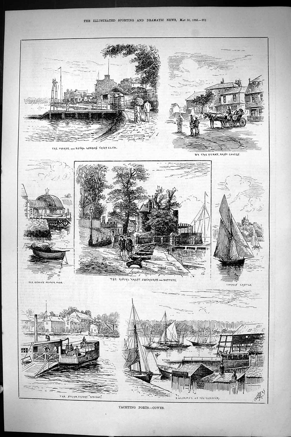 Old Sporting Dramatic News 1885 Yachting Port Cowes Norris Castle Fer Victorian