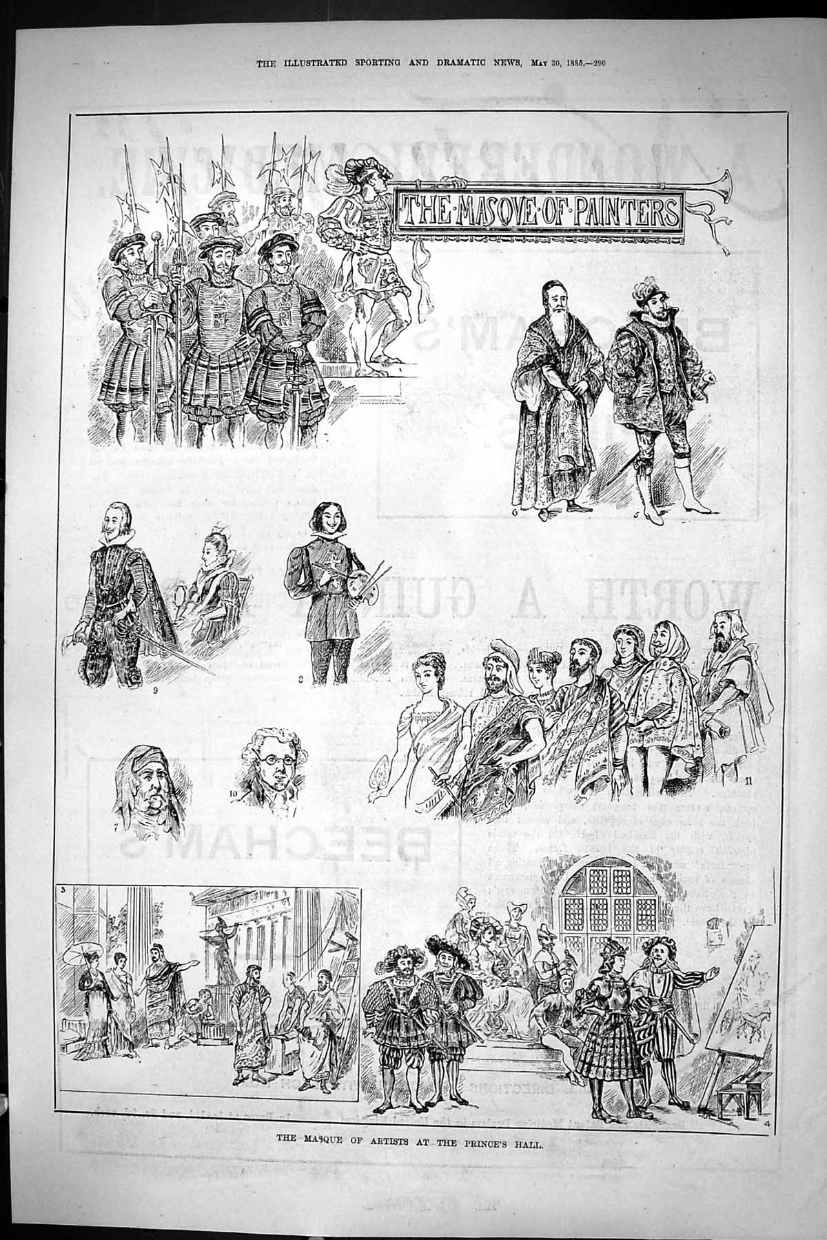 Old Sporting Dramatic News 1885 Masque Artists Painters Prince'S Hall Victorian