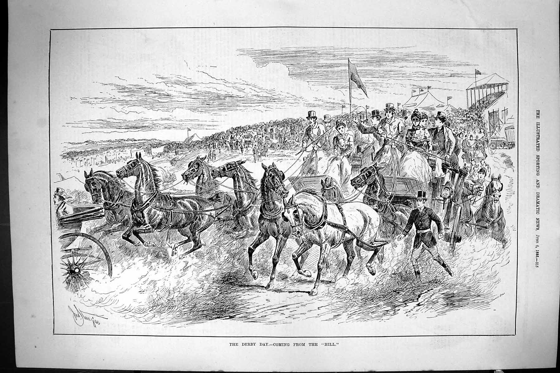 Old Sporting Dramatic News 1885 Derby Day Horse Racing Sport Coach Tr Victorian