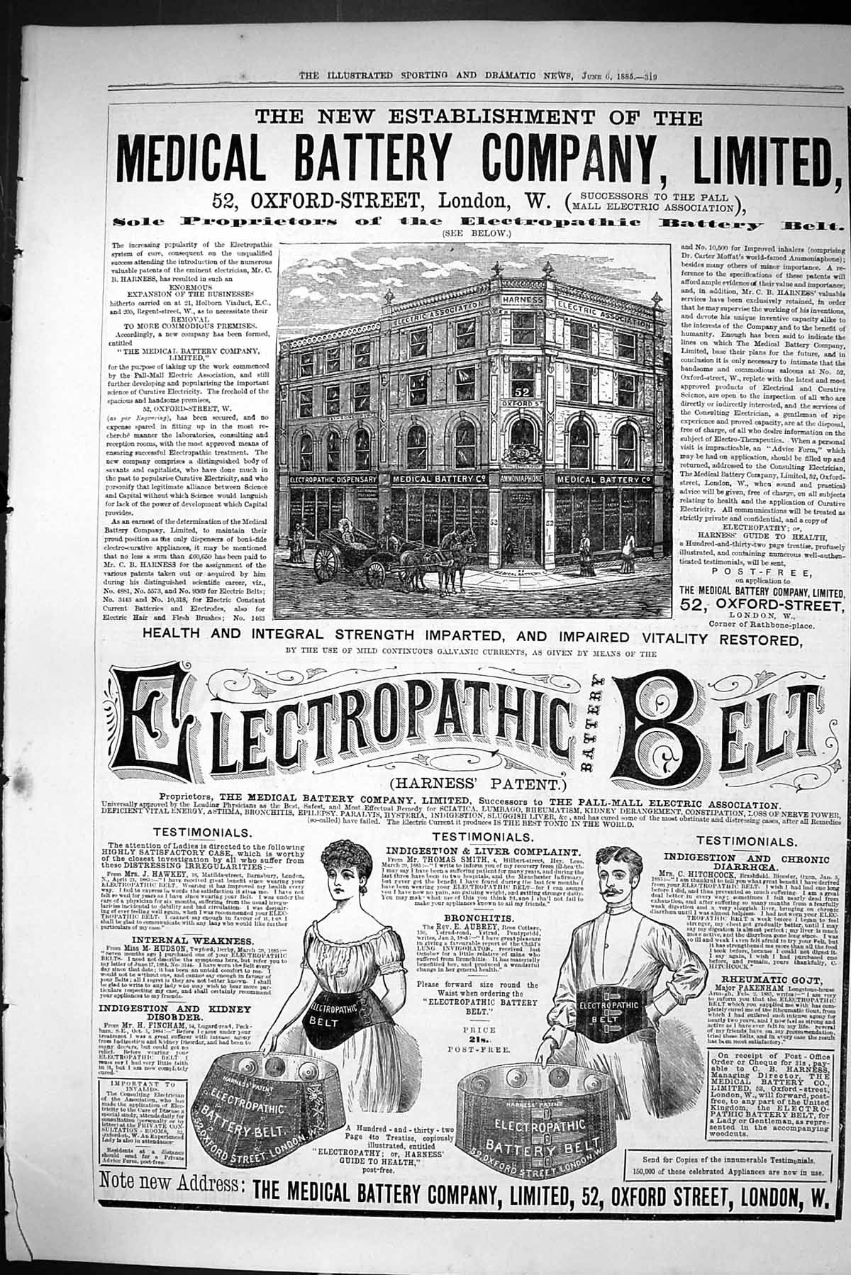 Old Print Sporting Dramatic News 1885 Medical Battery Electropathic Belt 19th