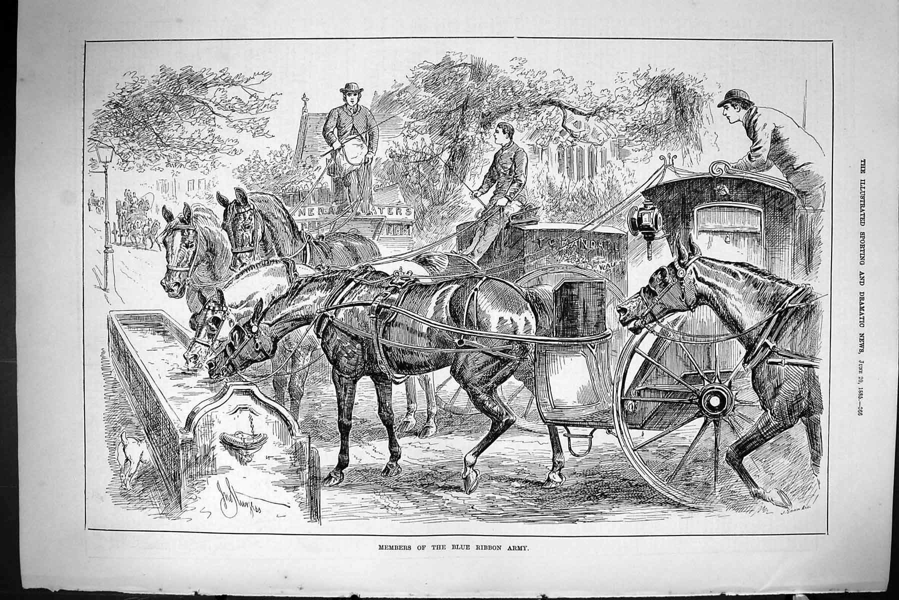 Old Sporting Dramatic News 1885 Members Blue Ribbon Army Horses Coach Victorian