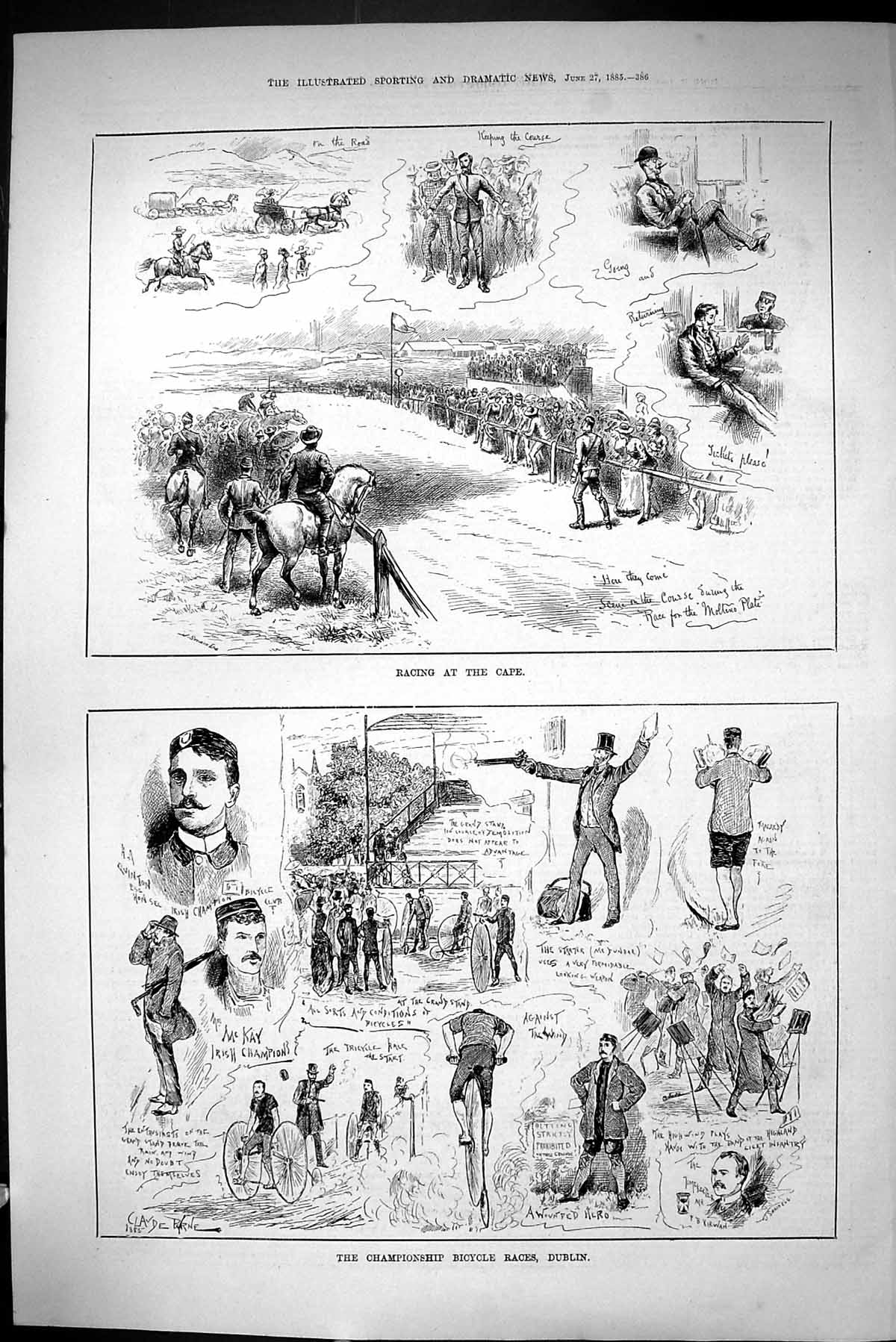 Old Sporting Dramatic News 1885 Horse Racing Cape Bicycle Races Dubli Victorian