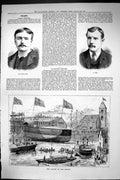 Old Print Sporting Dramatic News 1885 Deane Brand Peel Launch Benbow Ship 19th