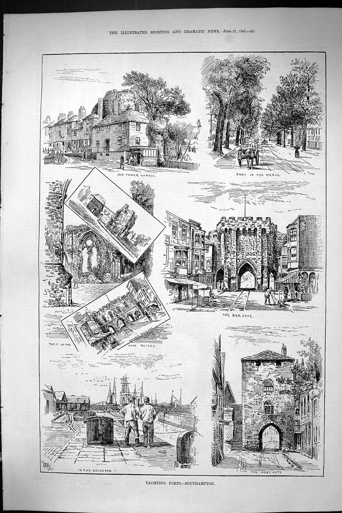 Old Sporting Dramatic News 1885 Yachting Port Southampton Tower Nave Victorian