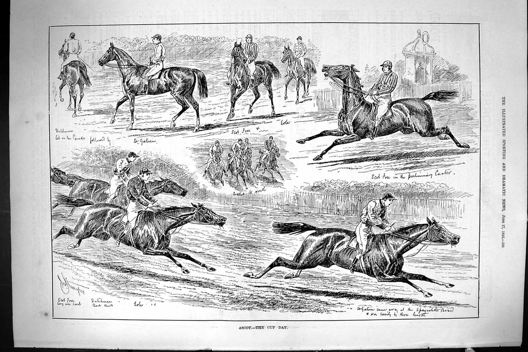 Old Sporting Dramatic News 1885 Ascot Horse Racing Sport Dutchman Joc Victorian