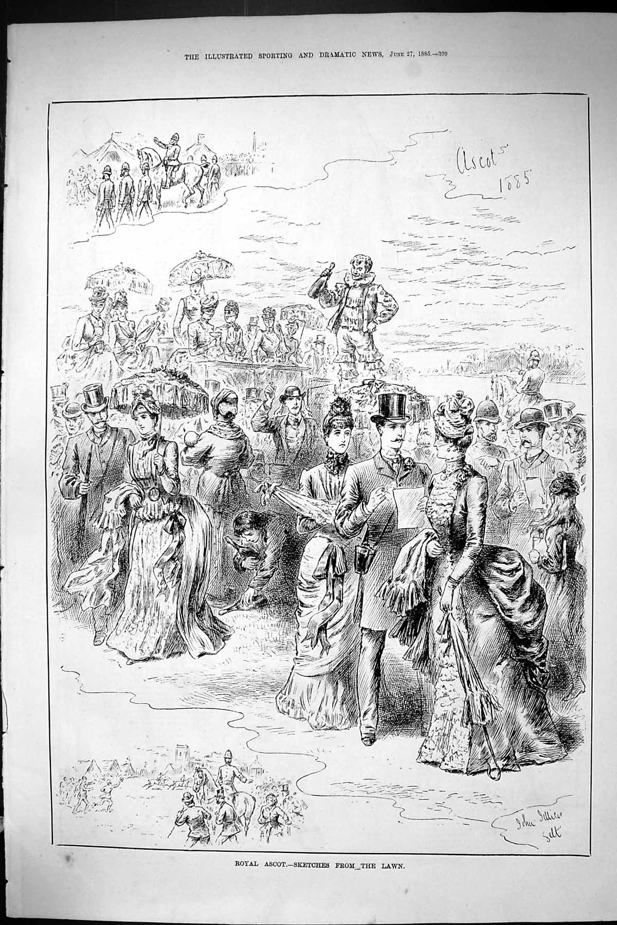Antique Print Sporting Dramatic News 1885 Royal Ascot Scene Lawn Spectators