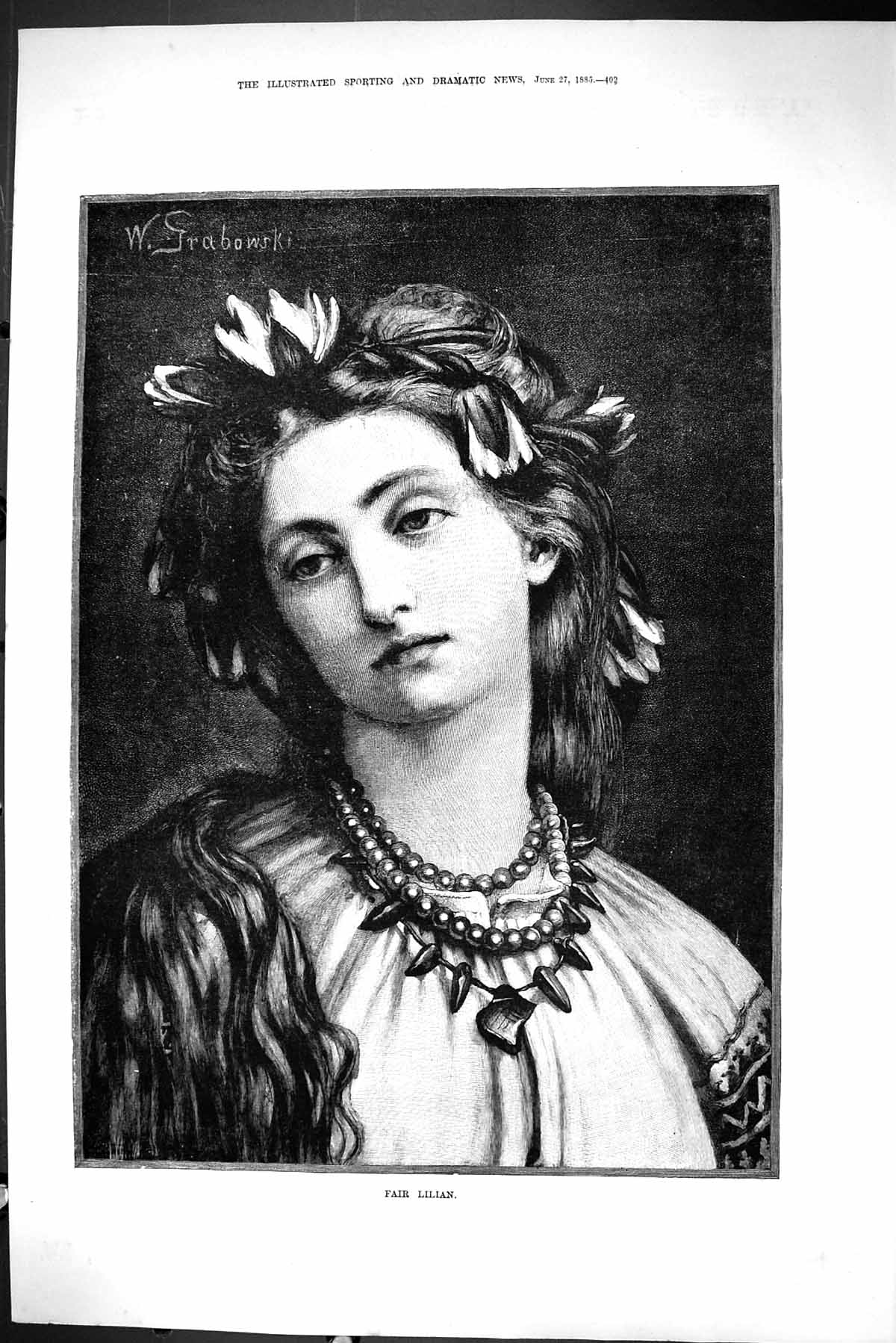 Old Antique Print Sporting Dramatic News 1885 Fair Lilian Beautiful Lday 19th