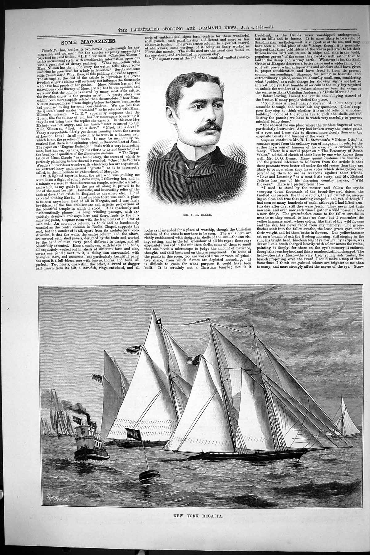 Old Sporting Dramatic News 1885 Baker New York Regatta Sailing Yachts Victorian