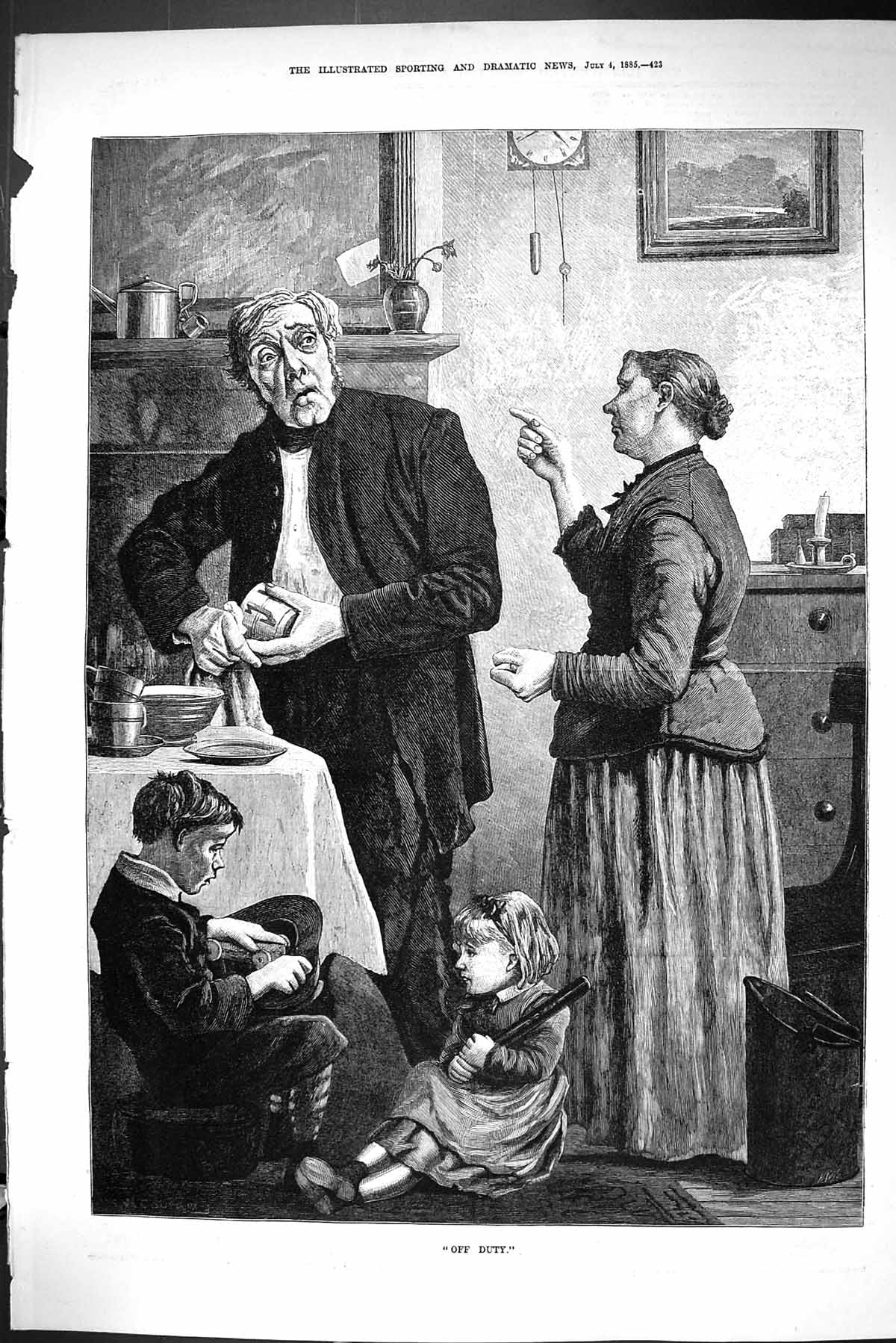 Old Sporting Dramatic News 1885 Off Duty Policeman Children Family Fi Victorian