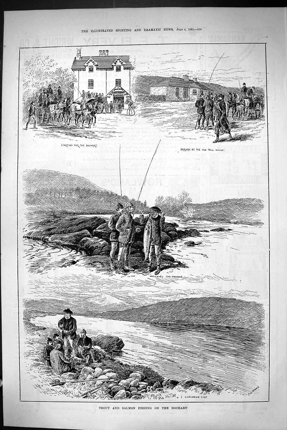 Old Sporting Dramatic News 1885 Trout Salmon Fishing Dochart River To Victorian