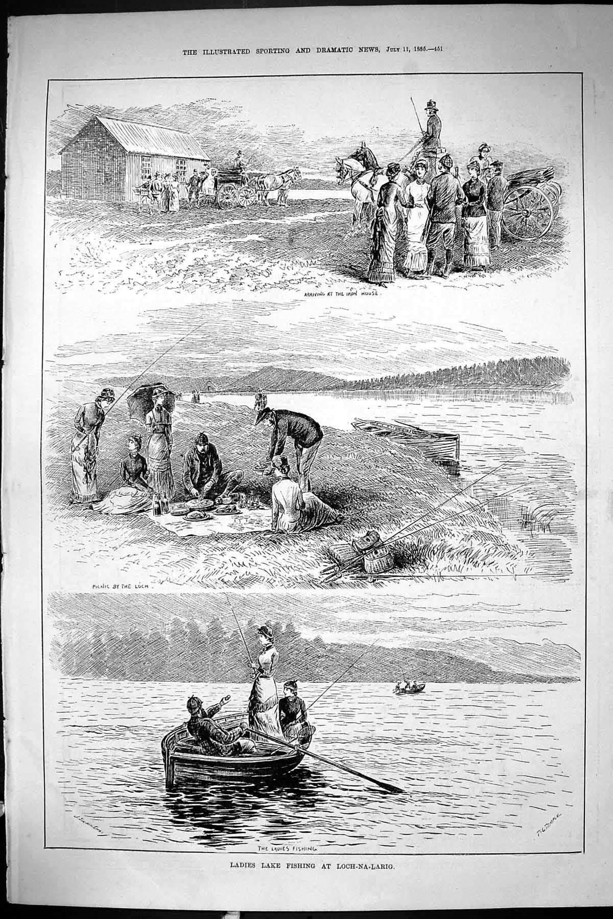 Old Sporting Dramatic News 1885 Ladies Lake Fishing Loch-Na-Larig Iro Victorian