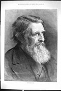 Antique Old Print Sporting Dramatic News 1885 Portrait Professor Ruskin Man