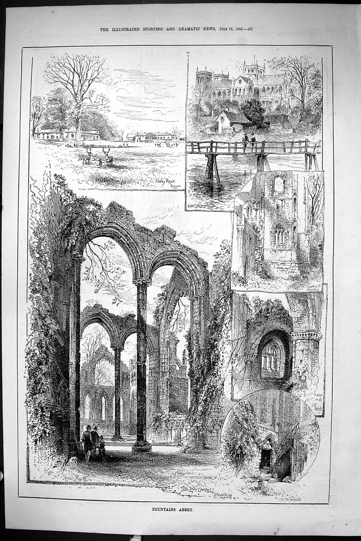 Old Sporting Dramatic News 1885 Fountains Abbey Exterior Architecture Victorian