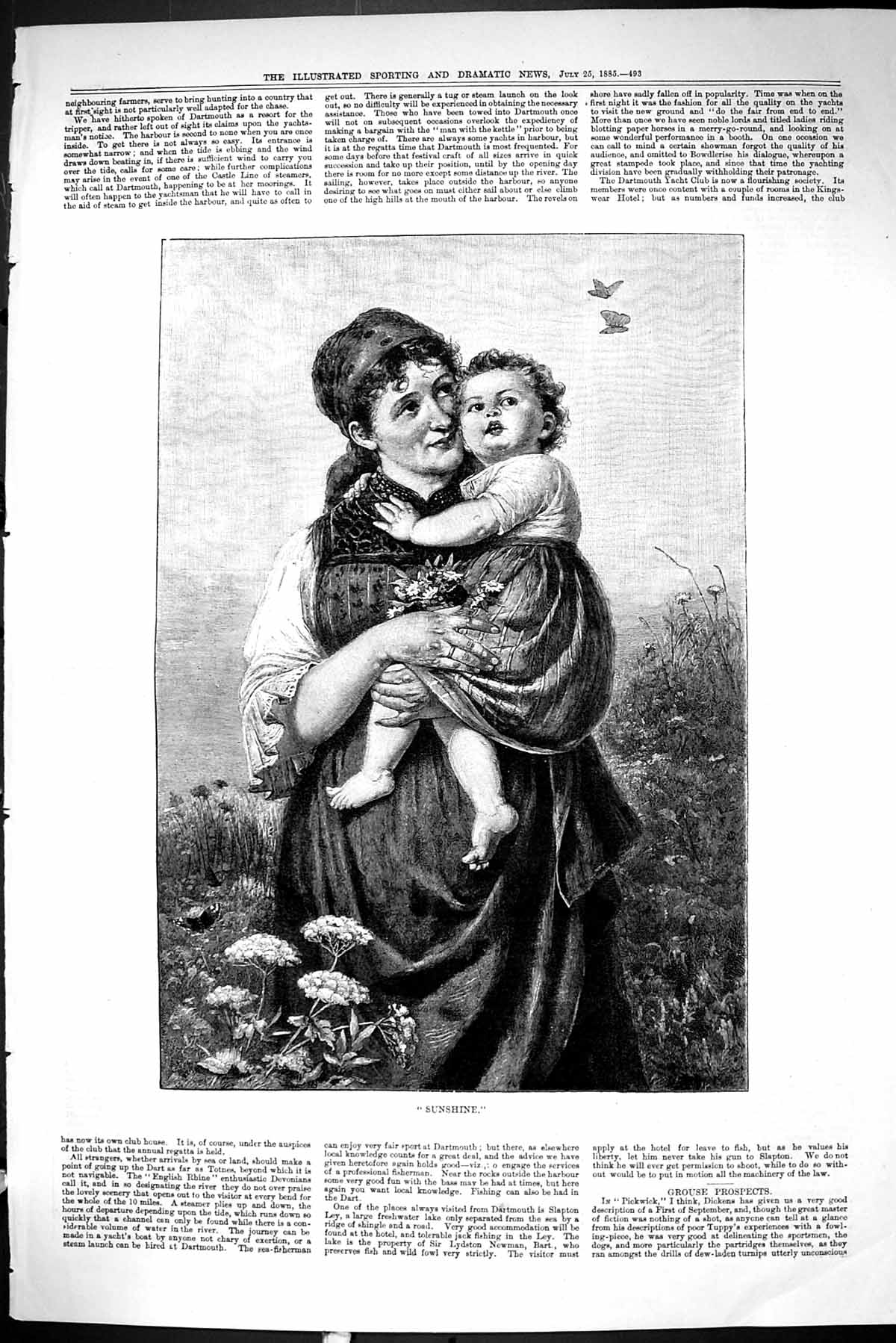 Old Sporting Dramatic News 1885 Sunshine Mother Little Girl Butterfli Victorian