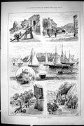 Old Sporting Dramatic News 1885 Yachting Port Torquay Harbour Babbico Victorian