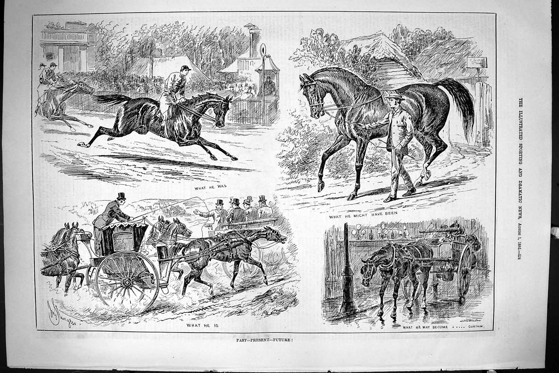 Old Sporting Dramatic News 1885 Past Present Future Horses Coaching R Victorian
