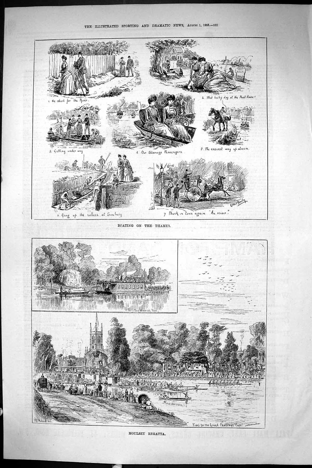 Old Sporting Dramatic News 1885 Moulsey Regatta Boating River Thames Victorian