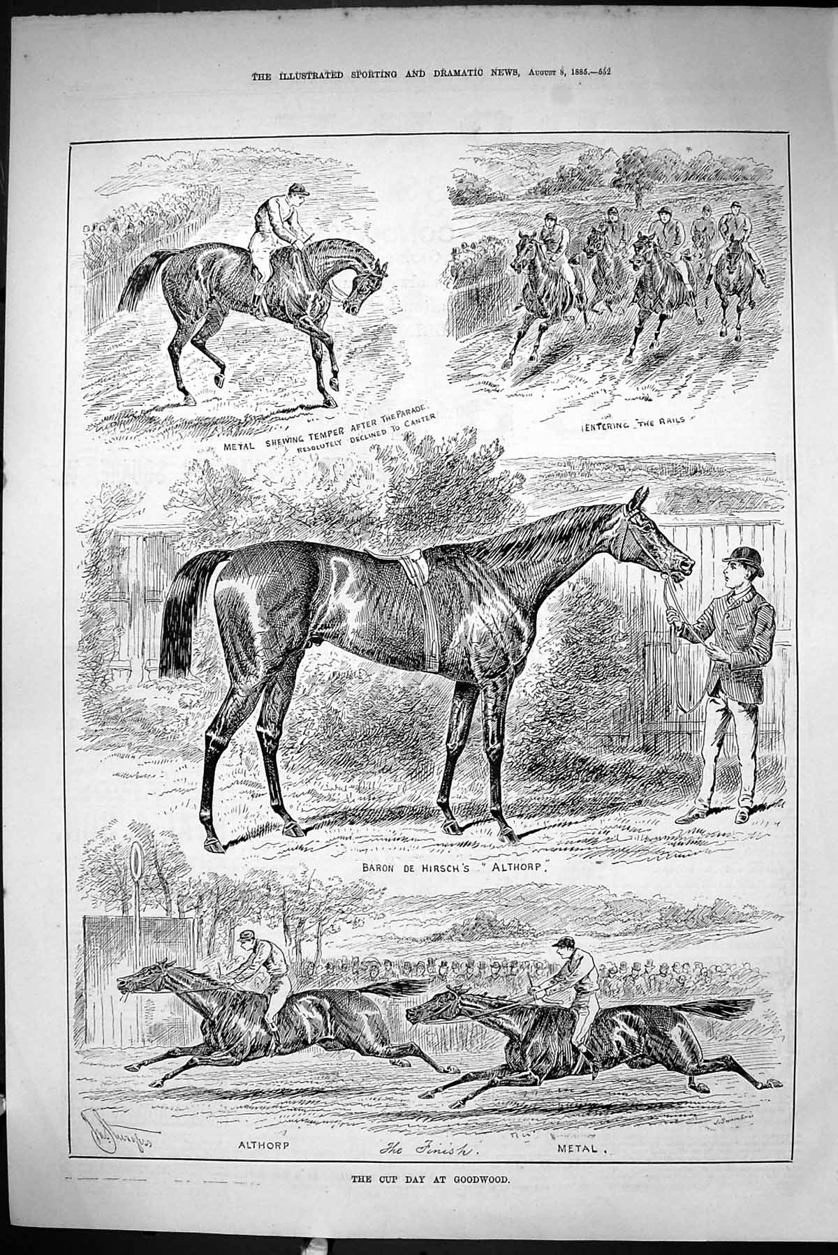 Old Sporting Dramatic News 1885 Cup Day Goodwood Horse Race Metal Alt Victorian