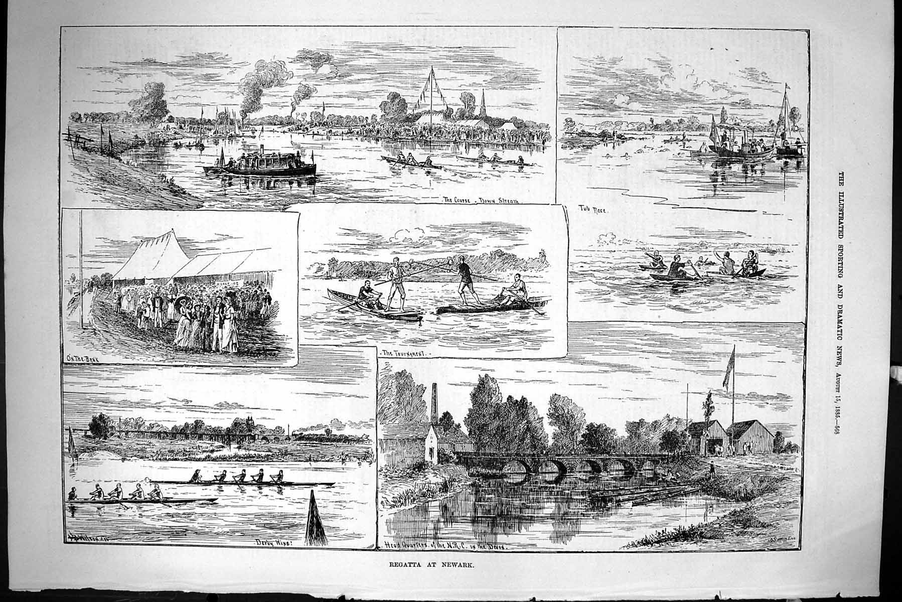 Old Sporting Dramatic News 1885 Regatta Newark Boats River Tournament Victorian