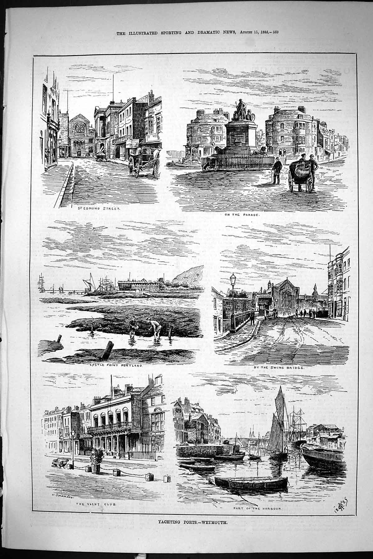 Old Sporting Dramatic News 1885 Yachting Port Weymouth Edmund Portlan Victorian