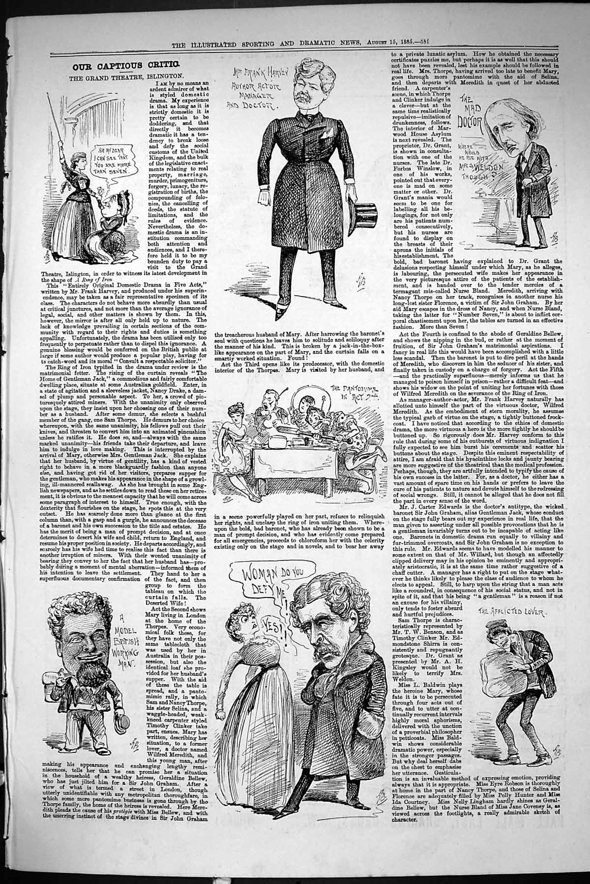 Old Sporting Dramatic News 1885 Captious Critic Grand Theatre Islingt Victorian
