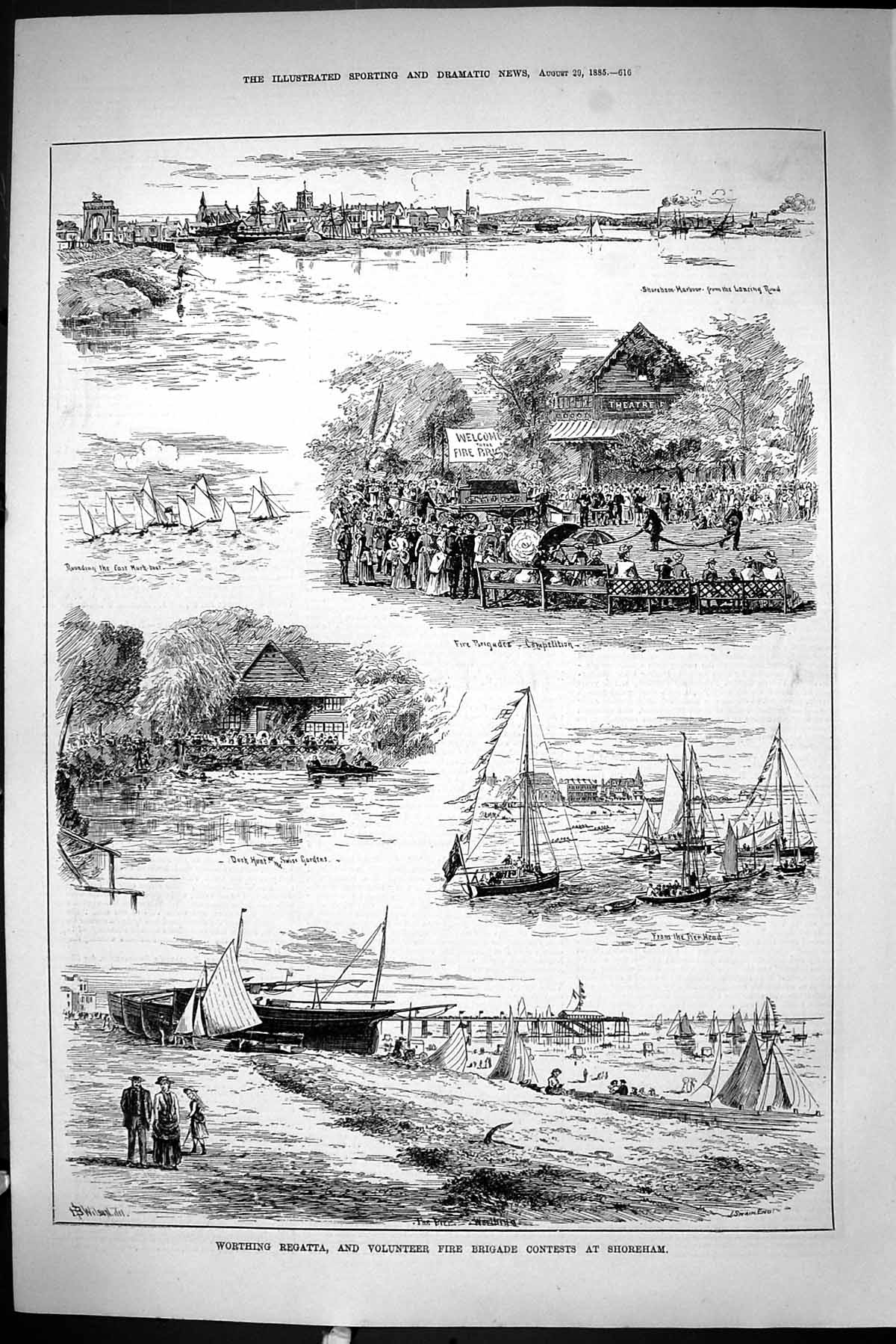Old Sporting Dramatic News 1885 Worthing Regatta Volunteer Fire Briga Victorian
