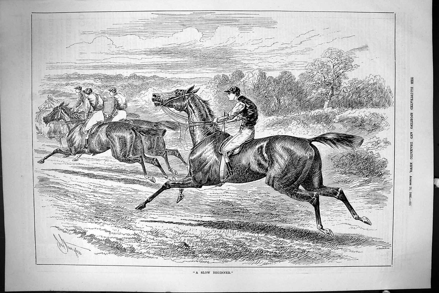 Old Sporting Dramatic News 1885 Slow Beginner Horse Racing Sport Jock Victorian