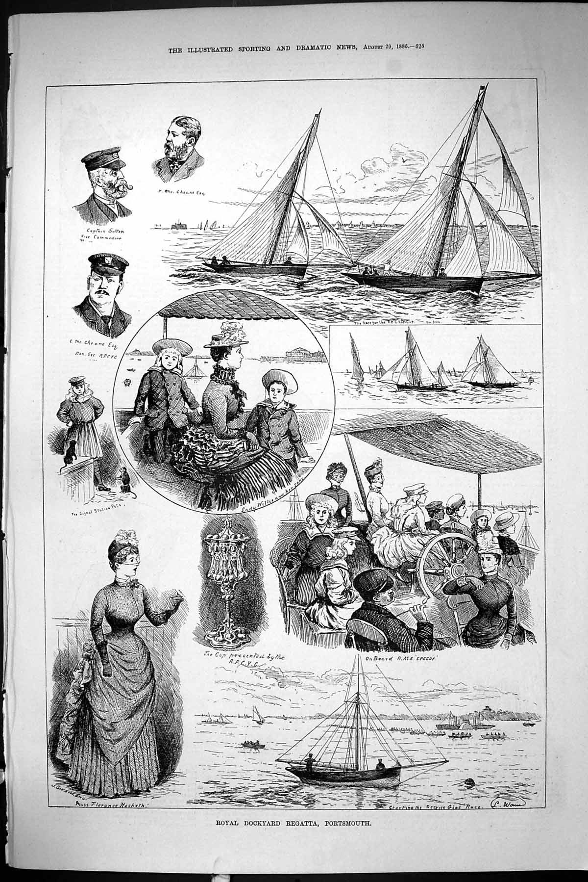 Old 1885 Royal Dockyard Regatta Portsmouth Ship Speedy Sutton Cheane Victorian
