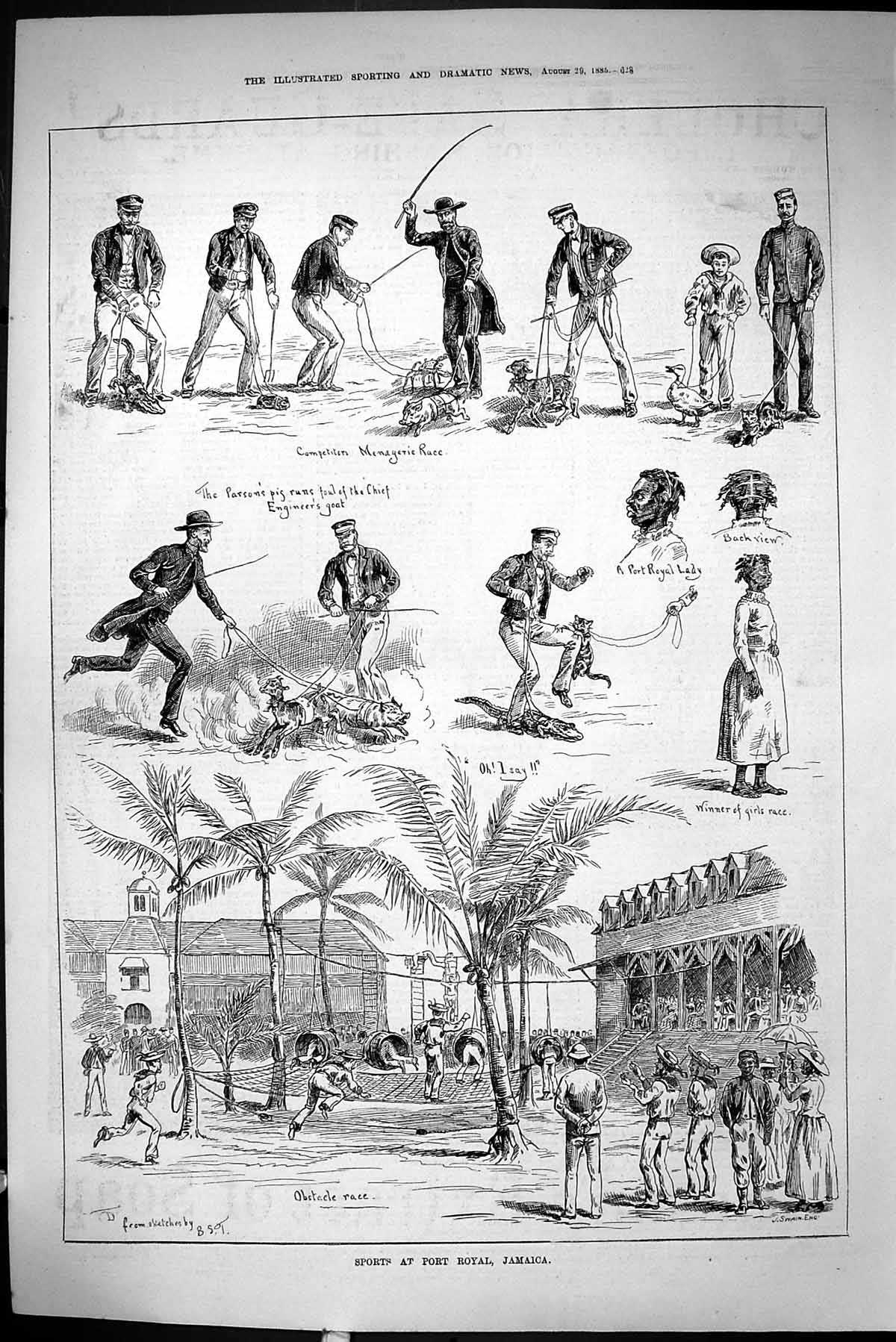 Old Sporting Dramatic News 1885 Sport Port Royal Jamaica Obstacle Rac Victorian